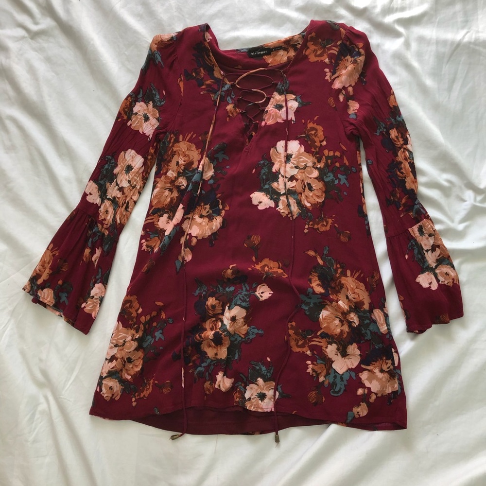 Purple maroon floral mini dress